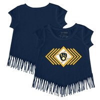 Girls Youth Tiny Turnip Navy Milwaukee Brewers Prism Arrows Fringe T-Shirt