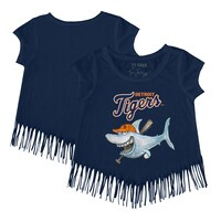 Girls Youth Tiny Turnip Navy Detroit Tigers Shark Fringe T-Shirt