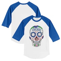 Youth Tiny Turnip White/Royal Chicago Cubs Sugar Skull 3/4-Sleeve Raglan T-Shirt