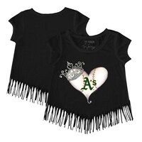 Girls Youth Tiny Turnip Black Oakland Athletics Tiara Heart Fringe T-Shirt