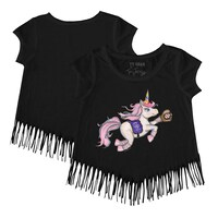 Girls Youth Tiny Turnip Black Colorado Rockies Unicorn Fringe T-Shirt