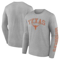 Men's Fanatics Branded Heather Gray Texas Longhorns Distressed Arch Over Logo Long Sleeve T-Shirt