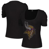 Women's Cuce Black Minnesota Vikings Puff Sleeve Scoop Neck Top
