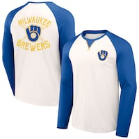 Men's Darius Rucker Collection by Fanatics  White/Royal Milwaukee Brewers Team Color Raglan T-Shirt
