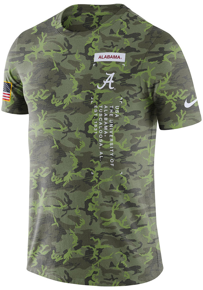 Nike Alabama Crimson Tide Olive Dri-FIT Military Short Sleeve T Shirt, Olive, 100% POLYESTER, Size S