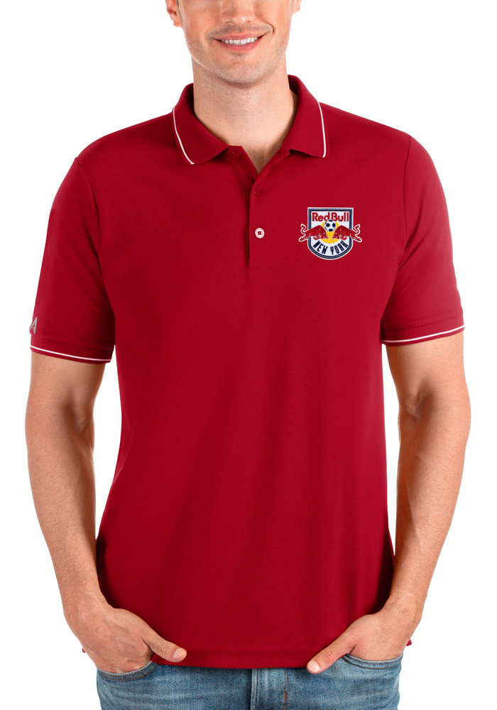 Antigua New York Red Bulls Mens Red Solid Pique Short Sleeve Polo, Red, 100% POLYESTER, Size XL