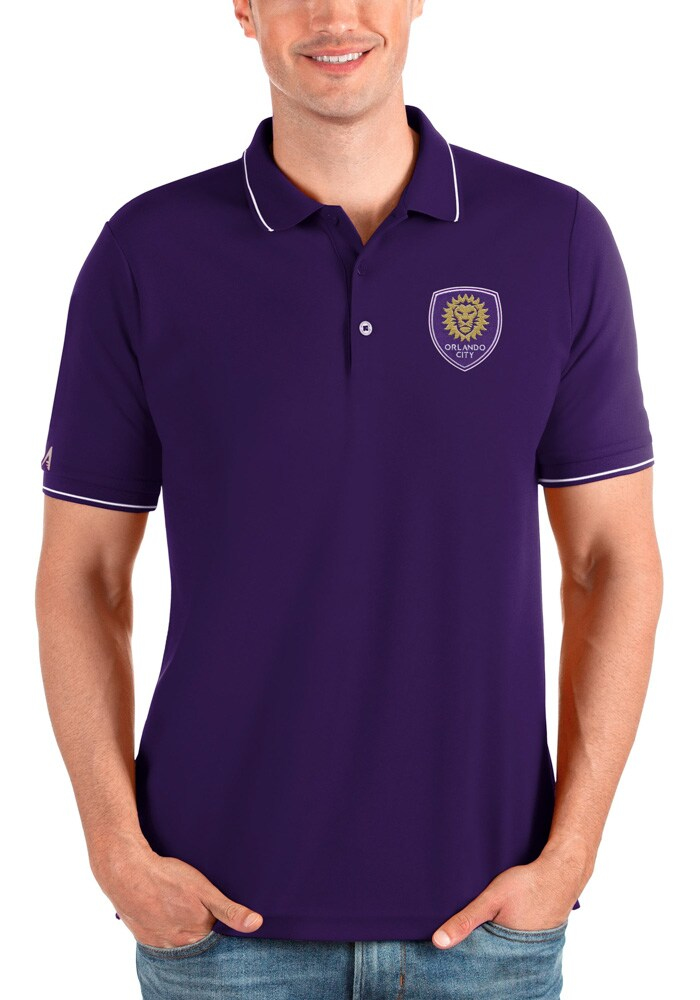 Antigua Orlando City SC Mens Purple Solid Pique Short Sleeve Polo, Purple, 100% POLYESTER, Size XL