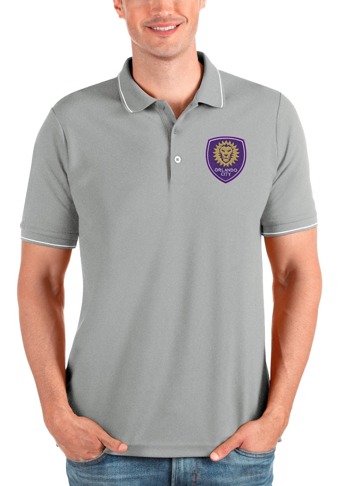 Antigua Orlando City SC Mens Grey Solid Pique Short Sleeve Polo, Grey, 100% POLYESTER, Size XL