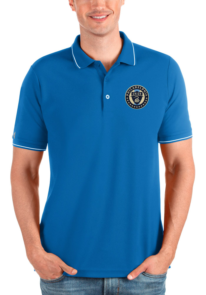 Antigua Philadelphia Union Mens Blue Affluent Short Sleeve Polo, Blue, 100% POLYESTER, Size XL