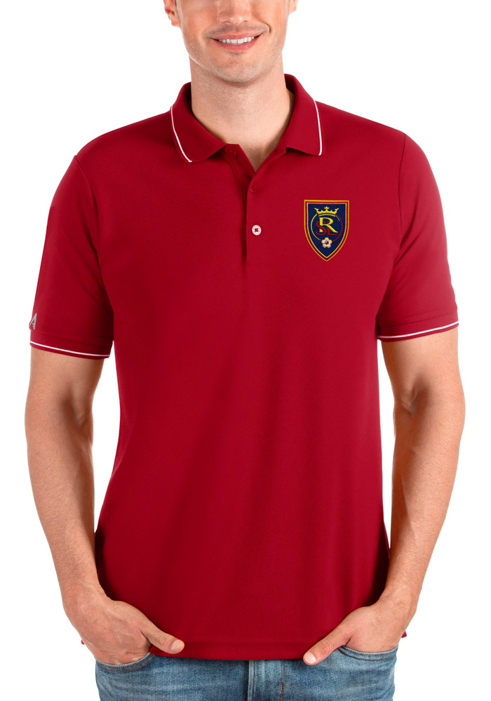 Antigua Real Salt Lake Mens Red Solid Pique Short Sleeve Polo, Red, 100% POLYESTER, Size XL
