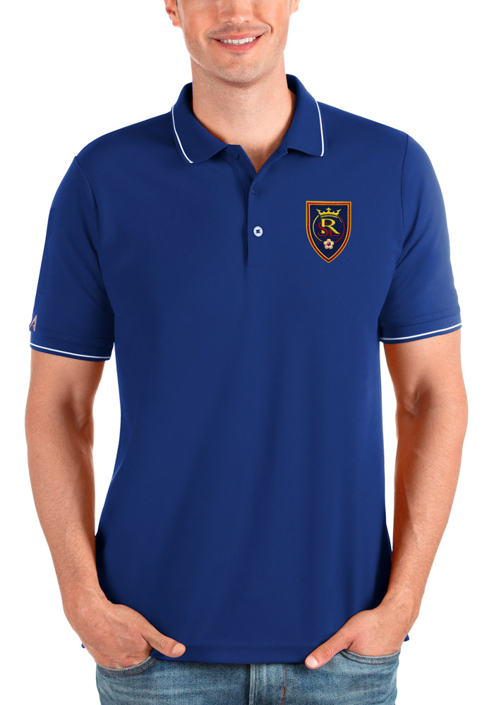 Antigua Real Salt Lake Mens Blue Solid Pique Short Sleeve Polo, Blue, 100% POLYESTER, Size XL