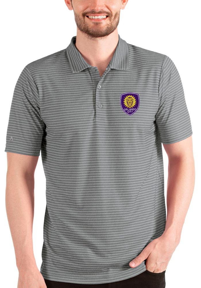 Antigua Orlando City SC Mens Grey Esteem Short Sleeve Polo, Grey, 100% POLYESTER, Size XL