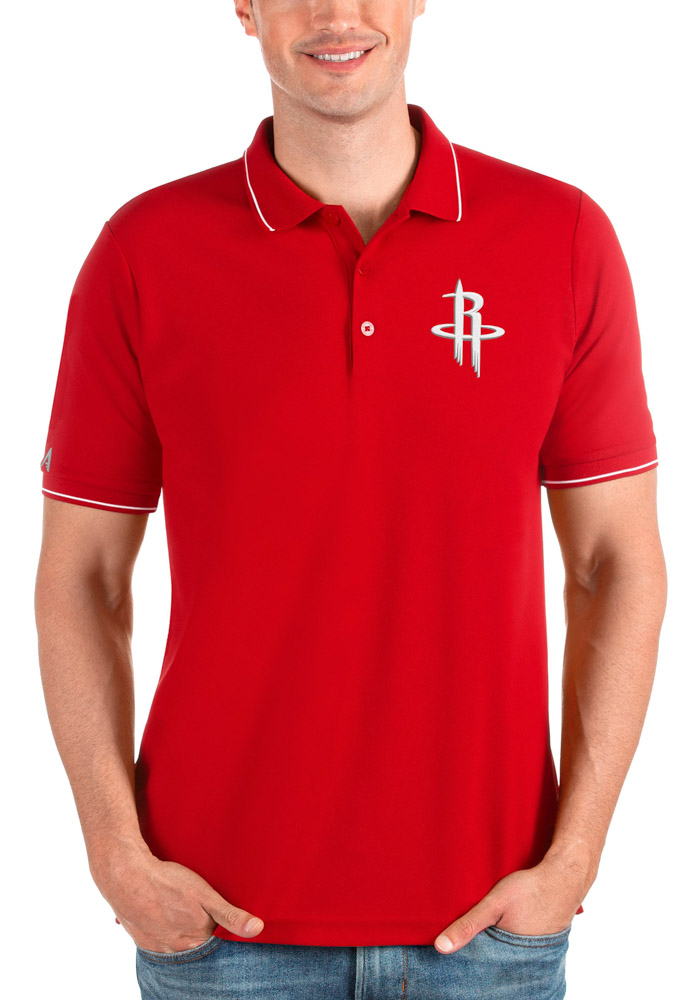 Antigua Houston Rockets Mens Red Affluent Short Sleeve Polo, Red, 100% POLYESTER, Size XL