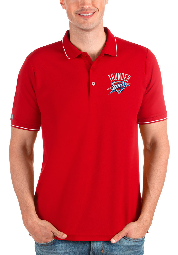 Antigua Oklahoma City Thunder Mens Red Affluent Short Sleeve Polo, Red, 100% POLYESTER, Size XL