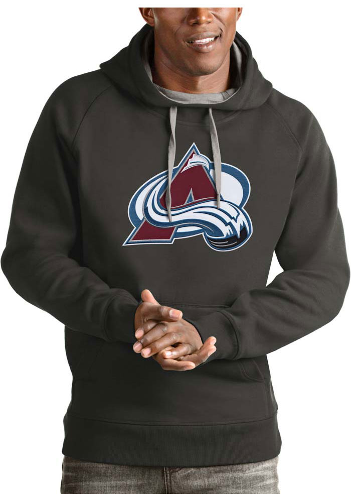 Antigua Colorado Avalanche Mens Charcoal Victory Long Sleeve Hoodie, Charcoal, 52% COT / 48% POLY, Size XL