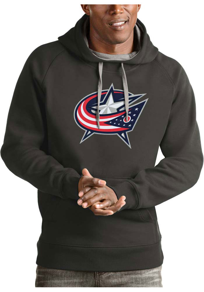 Antigua Columbus Blue Jackets Mens Charcoal Victory Long Sleeve Hoodie, Charcoal, 52% COT / 48% POLY, Size XL