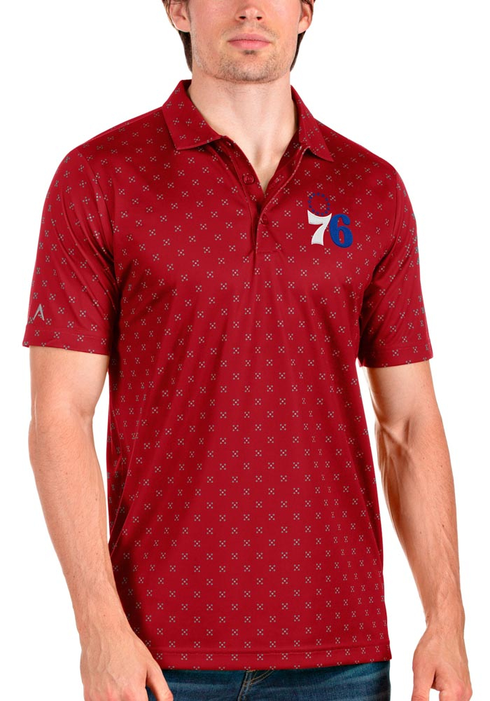 Antigua Philadelphia 76ers Mens Red Spark Short Sleeve Polo, Red, 100% POLYESTER, Size XL