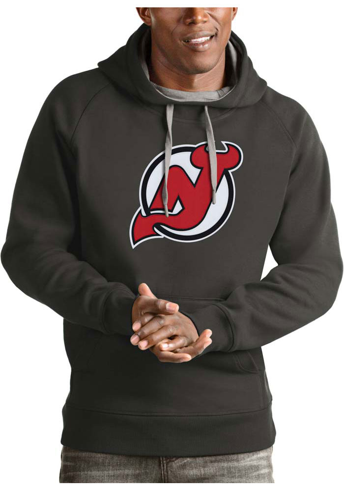 Antigua New Jersey Devils Mens Charcoal Victory Long Sleeve Hoodie, Charcoal, 52% COT / 48% POLY, Size XL