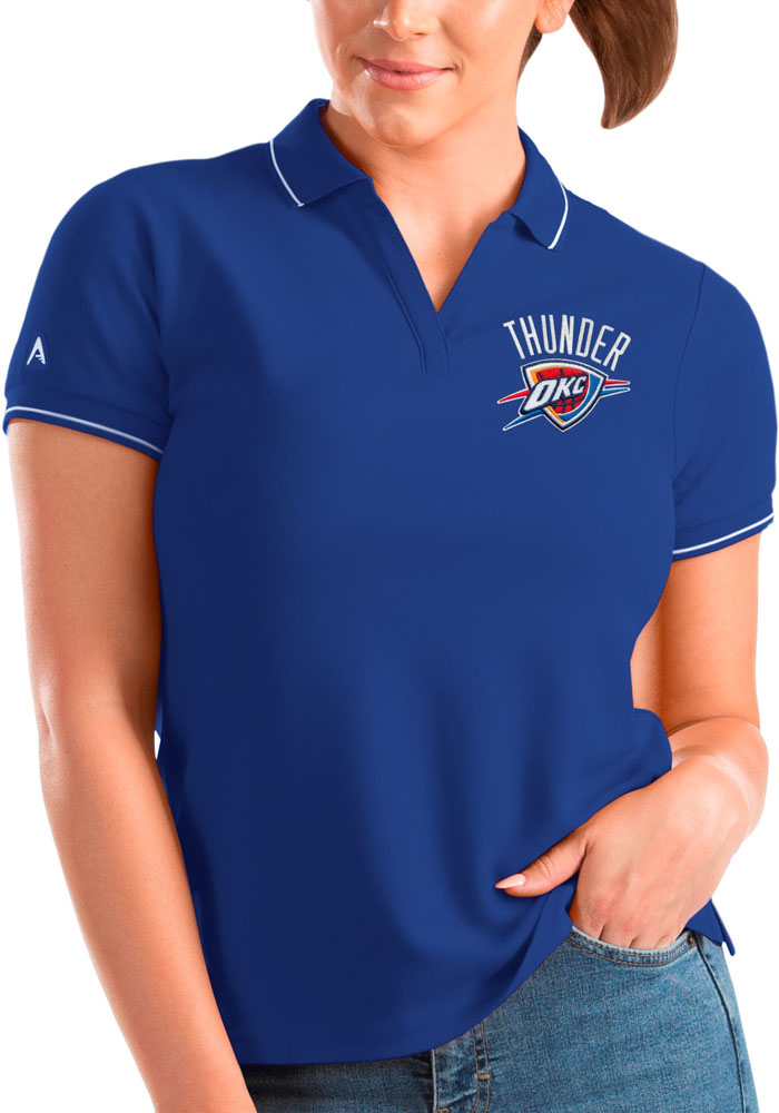 Antigua Oklahoma City Thunder Womens Blue Affluent Short Sleeve Polo Shirt, Blue, 100% POLYESTER, Size M