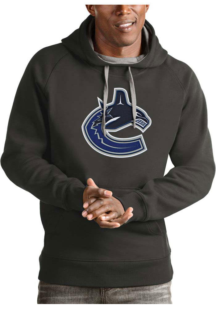 Antigua Vancouver Canucks Mens Charcoal Victory Long Sleeve Hoodie, Charcoal, 52% COT / 48% POLY, Size XL