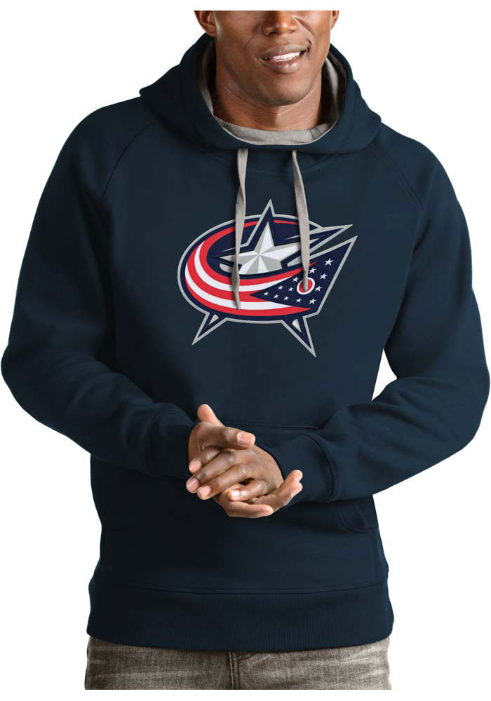 Antigua Columbus Blue Jackets Mens Navy Blue Victory Long Sleeve Hoodie, Navy Blue, 52% COT / 48% POLY, Size XL