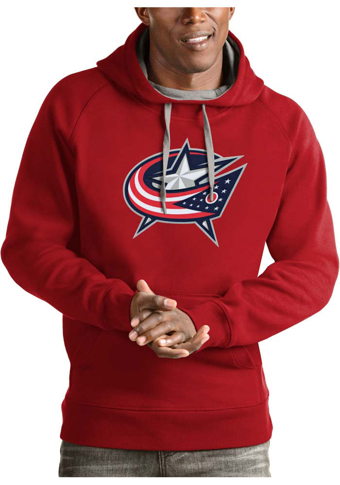 Antigua Columbus Blue Jackets Mens Red Victory Long Sleeve Hoodie, Red, 52% COT / 48% POLY, Size XL