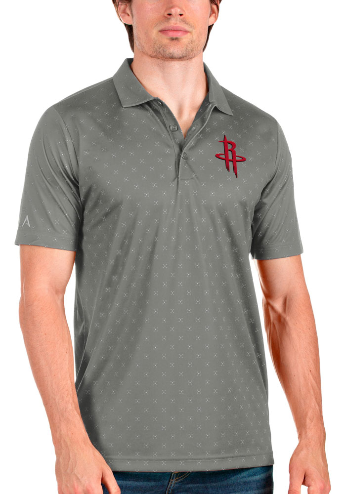 Antigua Houston Rockets Mens Grey Spark Short Sleeve Polo, Grey, 100% POLYESTER, Size XL