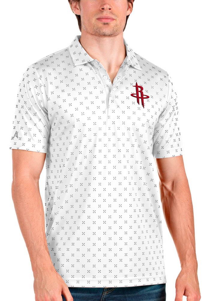 Antigua Houston Rockets Mens White Spark Short Sleeve Polo, White, 100% POLYESTER, Size XL