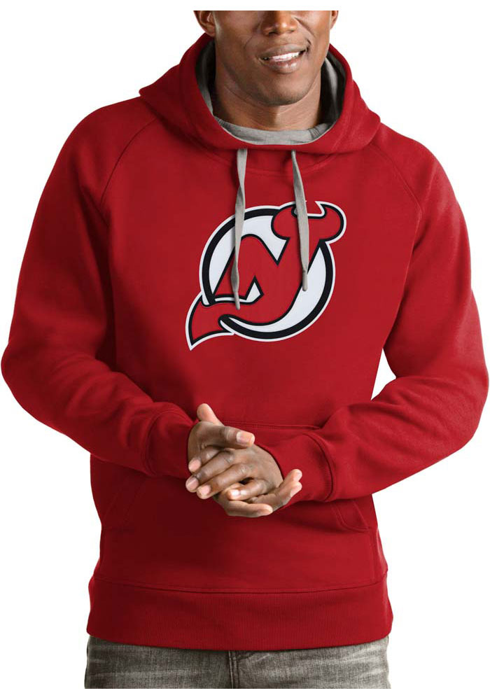 Antigua New Jersey Devils Mens Red Victory Long Sleeve Hoodie, Red, 52% COT / 48% POLY, Size XL