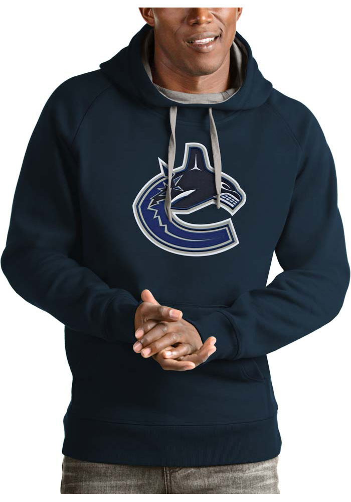 Antigua Vancouver Canucks Mens Navy Blue Victory Long Sleeve Hoodie, Navy Blue, 52% COT / 48% POLY, Size XL