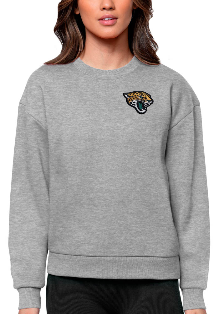 Antigua Jacksonville Jaguars Womens Grey Victory Crew Sweatshirt, Grey, 65% COTTON / 35% POLYESTER, Size XL