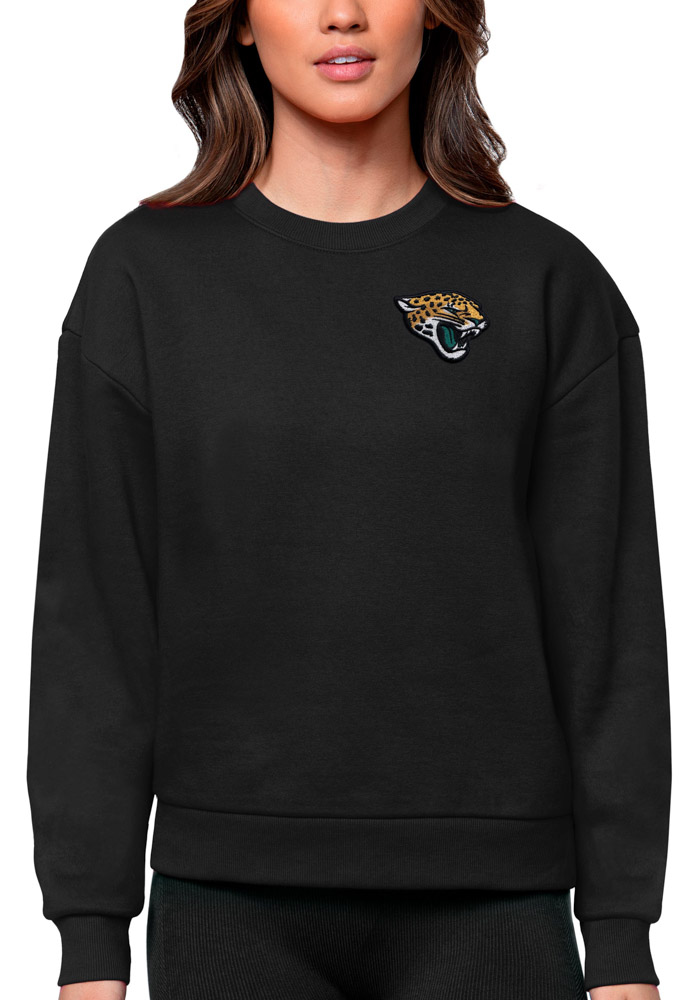Antigua Jacksonville Jaguars Womens Black Victory Crew Sweatshirt, Black, 65% COTTON / 35% POLYESTER, Size XL