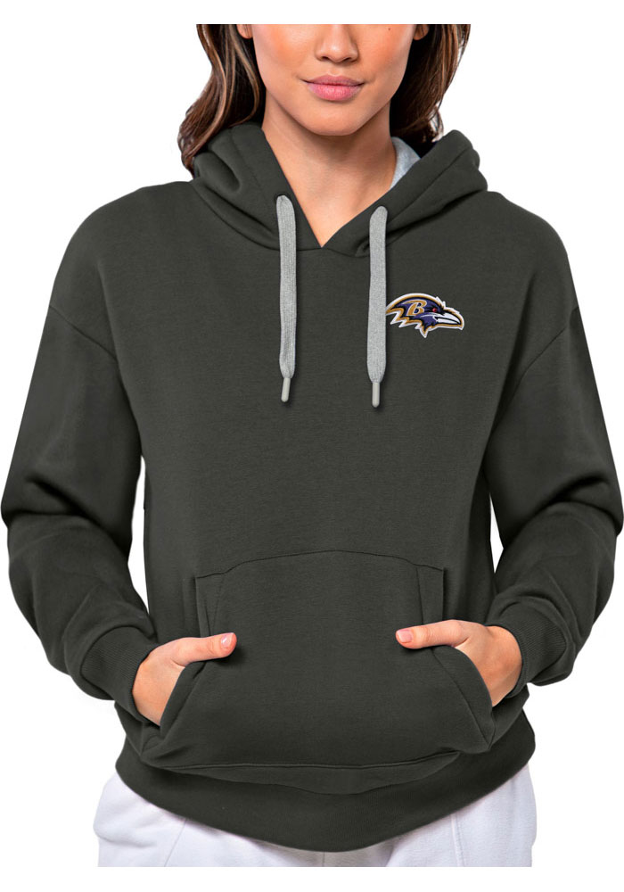 Antigua Baltimore Ravens Womens Charcoal Victory Hooded Sweatshirt, Charcoal, 52% COT / 48% POLY, Size XL