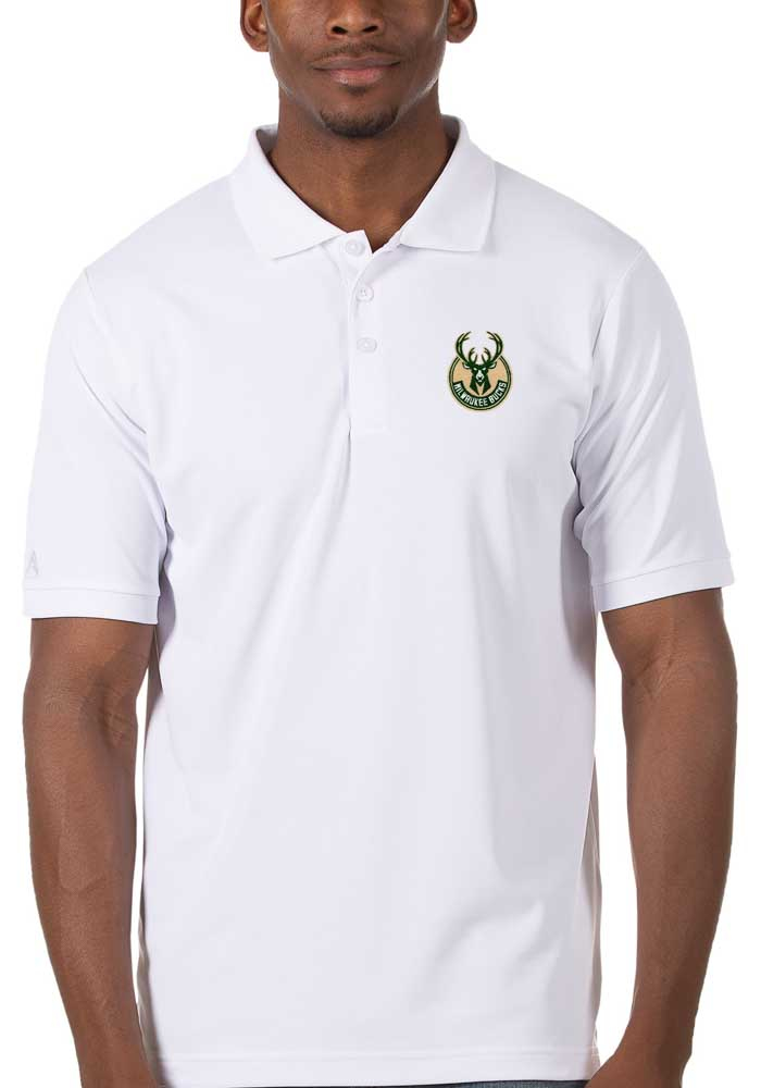 Antigua Milwaukee Bucks Mens White Legacy Pique Short Sleeve Polo, White, 100% POLYESTER, Size XL