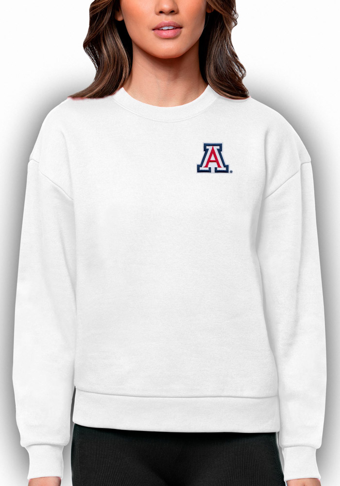 Antigua Arizona Wildcats Womens White Victory Crew Sweatshirt, White, 65% COTTON / 35% POLYESTER, Size XL