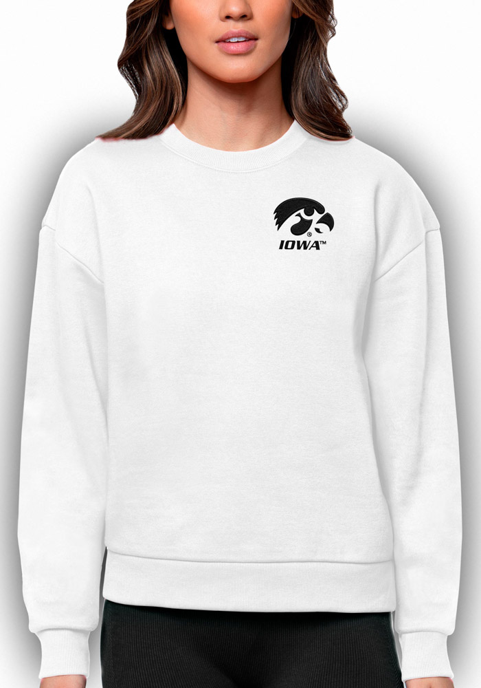 Antigua Iowa Hawkeyes Womens White Victory Crew Sweatshirt, White, 65% COTTON / 35% POLYESTER, Size XL