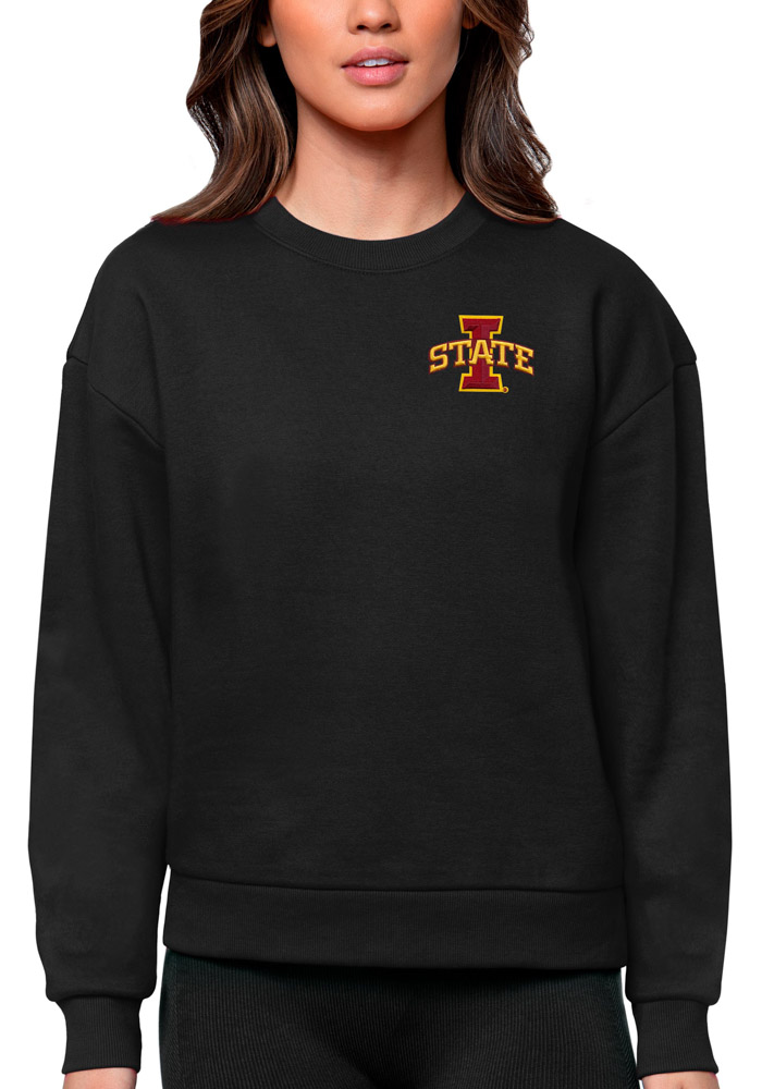 Antigua Iowa State Cyclones Womens Black Victory Crew Sweatshirt, Black, 65% COTTON / 35% POLYESTER, Size XL