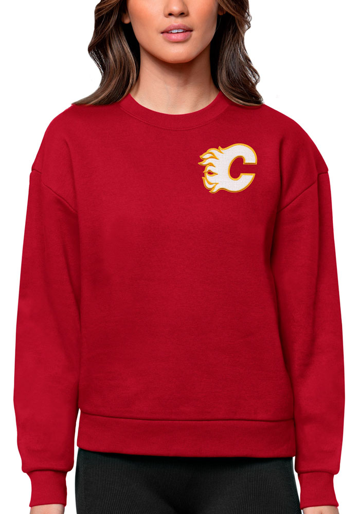 Antigua Calgary Flames Womens Red Victory Crew Sweatshirt, Red, 65% COTTON / 35% POLYESTER, Size XL