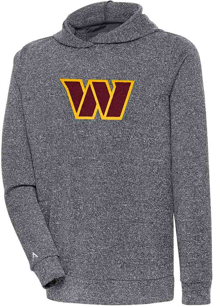 Antigua Washington Commanders Mens Charcoal Chenille Logo Absolute Long Sleeve Hoodie, Charcoal, 100% POLYESTER, Size XL