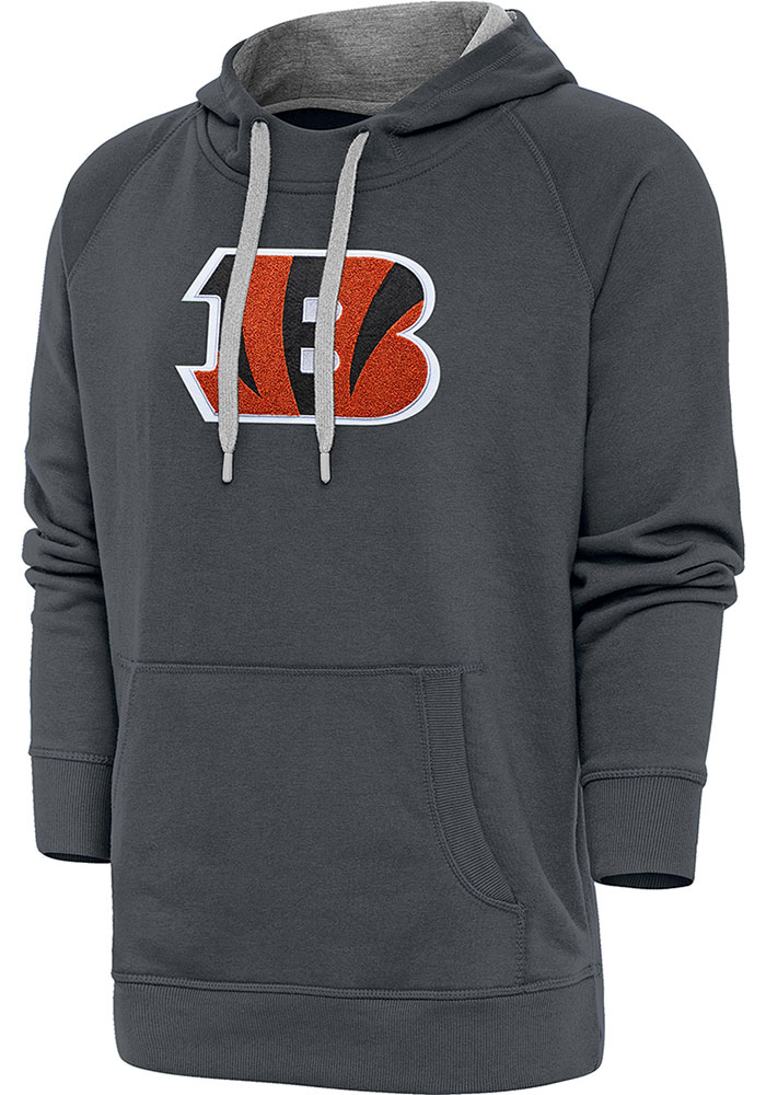 Antigua Cincinnati Bengals Mens Charcoal Chenille Logo Victory Long Sleeve Hoodie, Charcoal, 52% COT / 48% POLY, Size XL