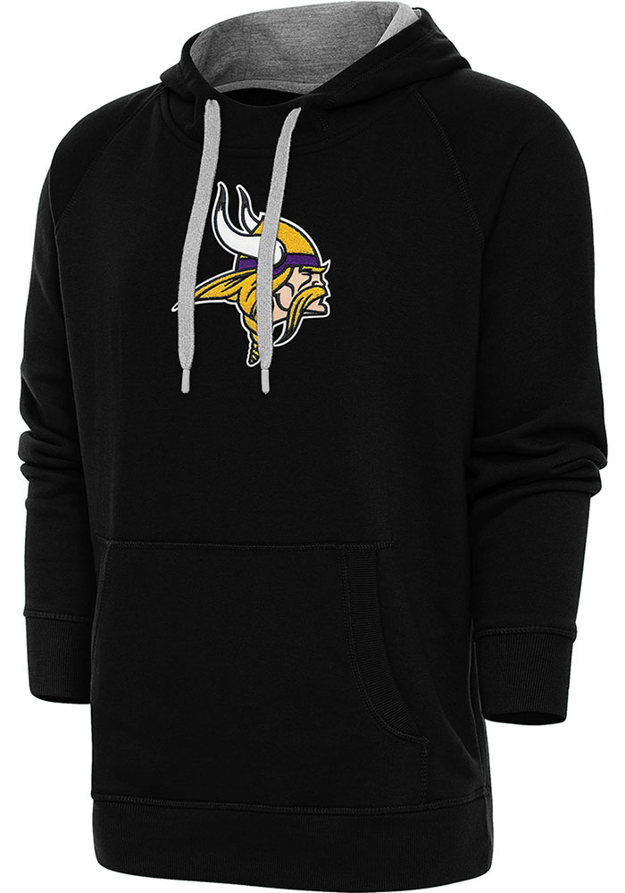 Antigua Minnesota Vikings Mens Black Chenille Logo Victory Long Sleeve Hoodie, Black, 52% COT / 48% POLY, Size XL