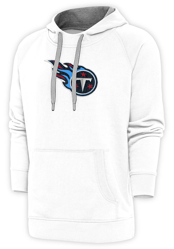 Antigua Tennessee Titans Mens White Chenille Logo Victory Long Sleeve Hoodie, White, 52% COT / 48% POLY, Size XL