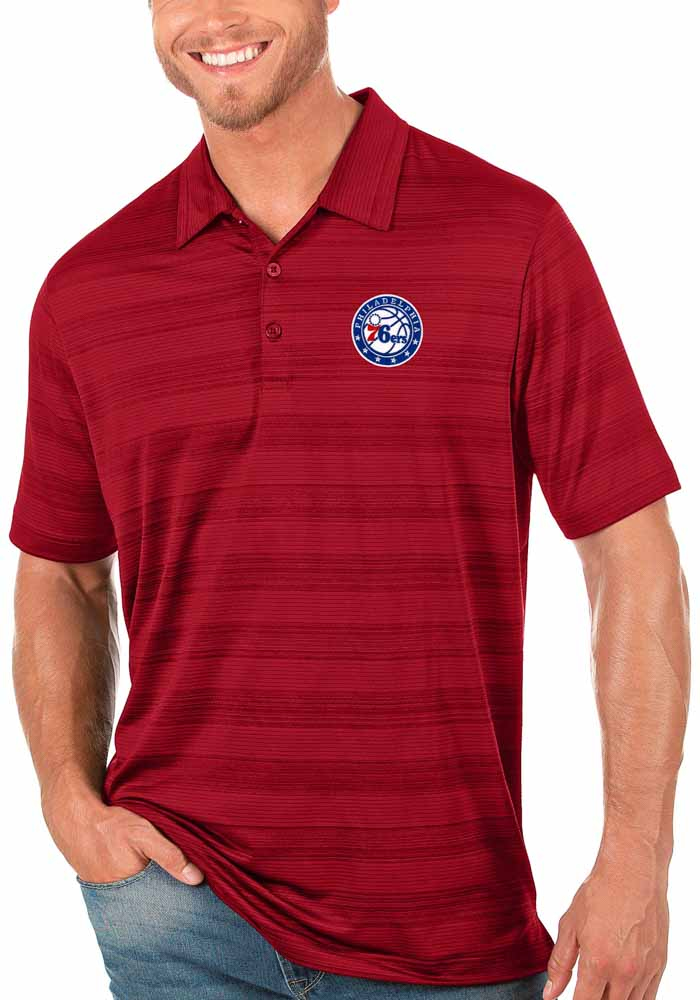 Antigua Philadelphia 76ers Mens Red Compass Short Sleeve Polo, Red, 95% POLYESTER / 5% SPANDEX, Size XL