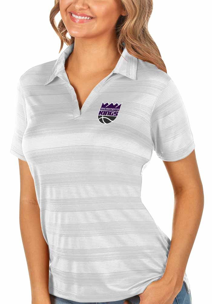 Antigua Sacramento Kings Womens White Compass Short Sleeve Polo Shirt, White, 95% POLYESTER / 5% SPANDEX, Size XS