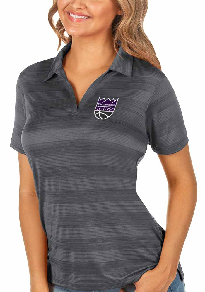Antigua Sacramento Kings Womens Grey Compass Short Sleeve Polo Shirt, Grey, 95% POLYESTER / 5% SPANDEX, Size XS