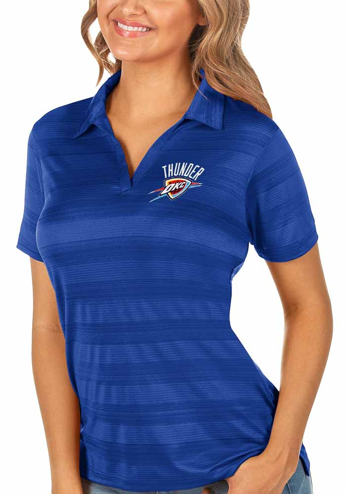 Antigua Oklahoma City Thunder Womens Blue Compass Short Sleeve Polo Shirt, Blue, 95% POLYESTER / 5% SPANDEX, Size XS