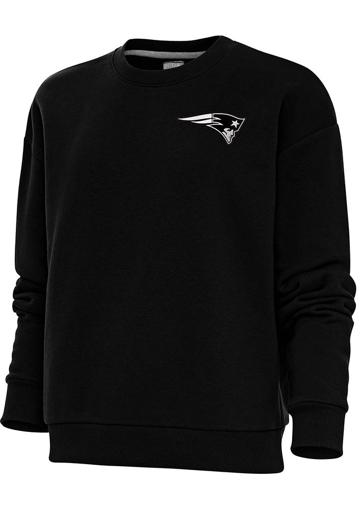 Antigua New England Patriots Womens Black Metallic Logo Victory Crew Sweatshirt, Black, 65% COTTON / 35% POLYESTER, Size XL