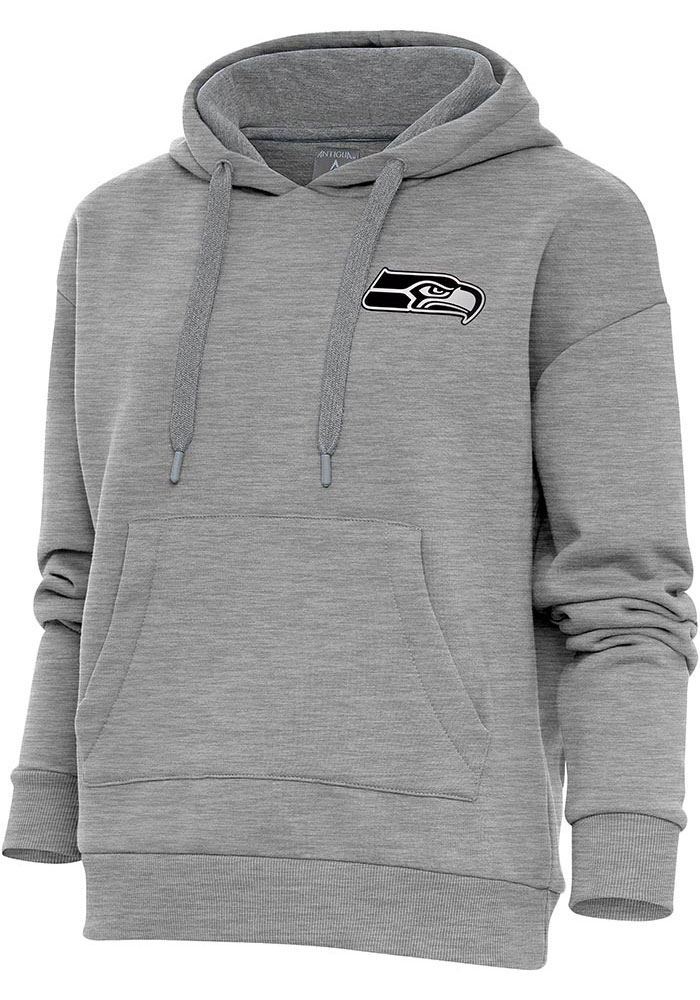 Antigua Seattle Seahawks Womens Grey Metallic Logo Victory Hooded Sweatshirt, Grey, 52% COT / 48% POLY, Size XL