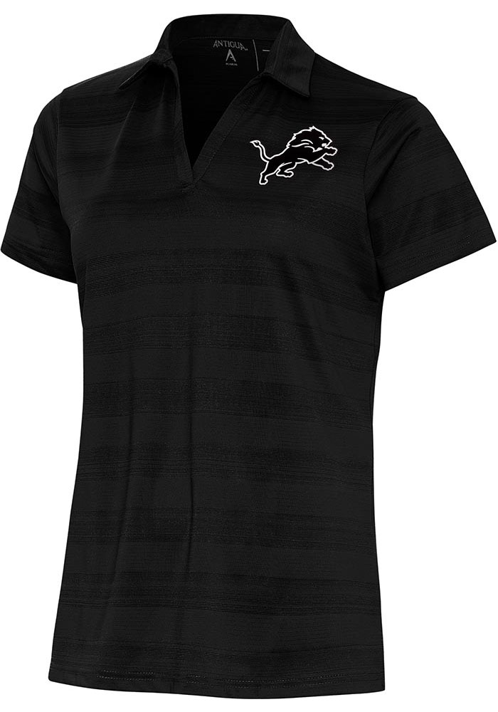 Antigua Detroit Lions Womens Black Metallic Logo Compass Short Sleeve Polo Shirt, Black, 95% POLYESTER / 5% SPANDEX, Size XS