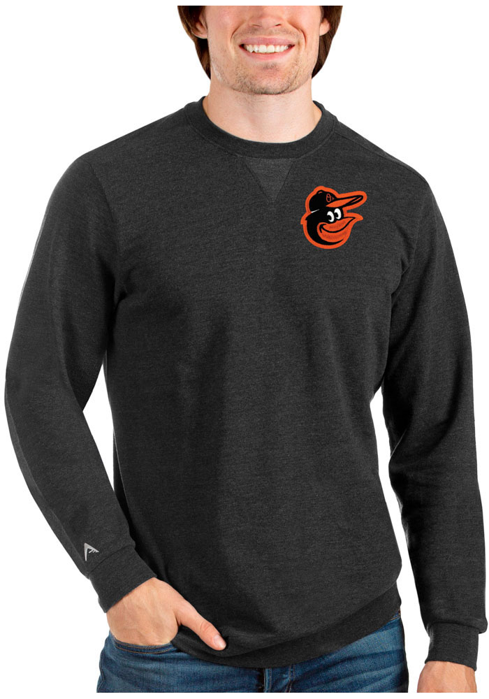 Antigua Baltimore Orioles Mens Black Reward Long Sleeve Crew Sweatshirt, Black, 55% COTTON / 45% POLYESTER, Size XL